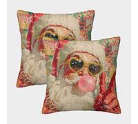 POLIUAWS Santa's Cool Christmas Pillow Covers Cases 45x45cm, Set of 2, Decorative Cushion Covers for Sofa Couch Bedroom Living Room