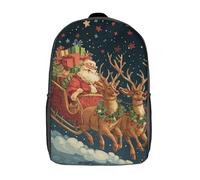 POLIUAWS Santa's Night Flight 3D Printed School Bag Children's School Backpack Schoolbags Travel Backpacks Casual Fashion Bag for Kids School Students 17inch