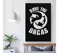 POLIUAWS Save The Orcas Orca Killer Canvas Artwork Modern Wall Art Painting Prints Poster for Boys Room Office Workplace Home Wall Decor Stretched Easy to Hang 08x12inch(20x30cm)