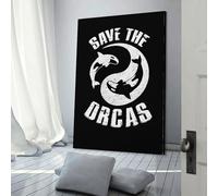 POLIUAWS Save The Orcas Orca Killer Canvas Artwork Modern Wall Art Painting Prints Poster for Boys Room Office Workplace Home Wall Decor Stretched Easy to Hang 24x36inch(60x90cm)