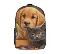 POLIUAWS School Backpack for Girls Cozy Companions Puppy & Kitten with Yarn Backpack 3D Printed Boy Girl School Backpack Casual Daypack Lightweight Rucksack for Middle School Students 17inch