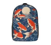 POLIUAWS School Backpack for Girls Koi Moonlit Dance Backpack 3D Printed Boy Girl School Backpack Casual Daypack Lightweight Rucksack for Middle School Students 17inch