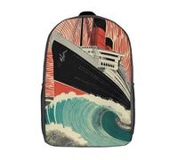 POLIUAWS School Backpack for Girls Titanic Wave Encounter Backpack 3D Printed Boy Girl School Backpack Casual Daypack Lightweight Rucksack for Middle School Students 17inch