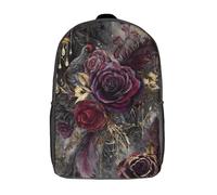 POLIUAWS School Student Backpack Elegant Rose & Feather Art Children's Backpacks Children's School Backpack 3D Printed Fashion Travel Rucksacks Boy School Bag 17inch
