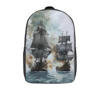 POLIUAWS Sea Duel Two Tall Ships Clash Backpacks Kids School Backpack School Bag 3D Printed School Bag for Boys Elementary And Middle School Students 17inch