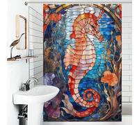 POLIUAWS Sea Horse Stained Glass Shower Curtains Mould Proof Waterproof Polyester Fabric Modern Fabric Bathroom Decor Set for Bathroom with Hooks 46.85x70.87Inch（119x180cm）