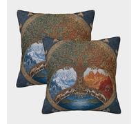 POLIUAWS Set of 2 Bohemian Throw Pillow Covers Decorative Tree of Life Nature's Harmony Luxury Polyester Pillowcase for Sofa 40x40cm