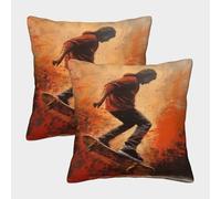 POLIUAWS Skateboarder Oil Painting Pillowcase for Hair And Skin Cute Pattern Pillow Cover Envelope Pillow Case Set of 2 Soft And Cozy Abstract Pillowcase 40x40cm