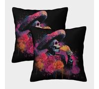 POLIUAWS Skull with Taco & Roses Printed Throw Pillow Case Set Of 2, 45x45cm Square Pillowcases Soft Cushion Covers For Home Decor Sofa Livingroom Couch