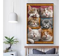 POLIUAWS Sleepy Kittens Compilation Wall Canvas Art for Bedroom for Teens Girl Women Living Room Decoration Hallway Pictures 12x18inch(30x45cm)