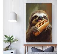 POLIUAWS Sloth Eating Hot Dog Poster Wall Art Picture Painting Poster Canvas Print Posters Artworks Room Decor Gifts from Kids 16x24inch(40x60cm)