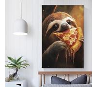 POLIUAWS Sloth Eating Pepperoni Salami Pizza Poster Wall Art Picture Painting Poster Canvas Print Posters Artworks Room Decor Gifts from Kids 16x24inch(40x60cm)