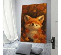 POLIUAWS 'Smiling Fox in Autumn Leaves Canvas Painting Abstract Artwork Poster Picture Canvas Wall Art Decor Room Decor Wall Art Set 16x24inch(40x60cm)