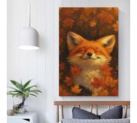 POLIUAWS 'Smiling Fox in Autumn Leaves Canvas Painting Abstract Artwork Poster Picture Canvas Wall Art Decor Room Decor Wall Art Set 08x12inch(20x30cm)
