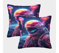 POLIUAWS Space Jellyfish Astronaut Toddler Pillow Cases for Hair And Skin Breathable Standard Pillow Case 2 Pack 50x50cm