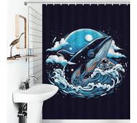 POLIUAWS Space Whale Imagination Fabric Polyester Hilarious Bath Curtain for Kids Women Men 53.54x70.87Inch（136x180cm）