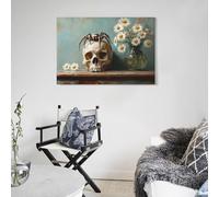 POLIUAWS Spider on Skull with Daisies Living Room Pictures for Walls For Teens Game Boys Room Wall Decor Large Abstract Canvas Wall Art 08x12inch(20x30cm)