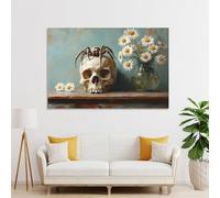 POLIUAWS Spider on Skull with Daisies Wall Pictures for Living Room Bedroom Living Wall 08x12inch(20x30cm)