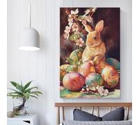 POLIUAWS Spring Bunny with Decorated Eggs Art Work for Home Walls for Living Room Bedroom Artwork 20x30inch(50x75cm)