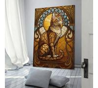 POLIUAWS Stained Glass Cat Art Nouveau Canvas Wall Art Bedroom for Teens Girl Women Living Room Decoration Wall Decoration 20x30inch(50x75cm)