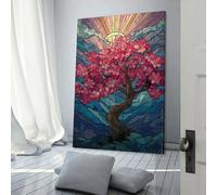 POLIUAWS Stained Glass Cherry Blossom Tree Art Work for Home Walls for Rustic Bath Decor Grey Wall Art 12x18inch(30x45cm)