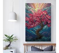 POLIUAWS Stained Glass Cherry Blossom Tree Canvas Painting Wall Art Wall Decor Ready to Hang for Bathroom Toilet Decor Wall Canvas 08x12inch(20x30cm)
