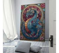 POLIUAWS Stained Glass Dragon Canvas Pictures for Wall Animals Wall Picture for Living Room Bedroom Kitchen Hallway Stairs 08x12inch(20x30cm)