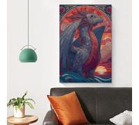 POLIUAWS Stained Glass Dragon Modern Wall Art Home Office Kitchen Gallery Corridor Bathroom Wall Decor Ready To Hang 16x24inch(40x60cm) Home Decoration Living Room