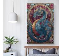 POLIUAWS Stained Glass Dragon Pictures for Bedroom Walls Animals Artwork Living Room & Bathroom Decor 20x30inch(50x75cm)