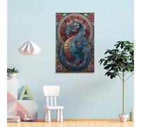 POLIUAWS Stained Glass Dragon Wall Pictures Bedroom Animals Bedroom Canvas for Rustic Bath Decor 12x18inch(30x45cm)