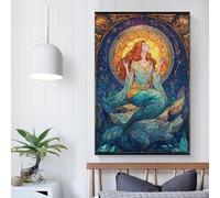 POLIUAWS Stained Glass Mermaid Bedroom Canvas Prints for Special Occasions 08x12inch(20x30cm) Wall Art for Hallway And Stairs