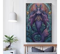 POLIUAWS Stained Glass Mermaid Majesty Artwork for Living Room Bedroom 24x36inch(60x90cm) Living Room Wall Art