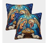POLIUAWS Stained Glass Nativity Scene -1 Pillowcase Bohemian Pillow Cases Set of 2 Bedding Pillowslip Envelope Closure for Hair And Skin 50x50cm