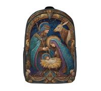 POLIUAWS Stained Glass Nativity Scene Backpacks 3D Printed School Bag Casual Kids School Backpack Fashion School Bag for Boys Elementary And Middle School Students School 17inch