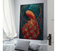 POLIUAWS Stained Glass Peacock Wall Art for Hallway And Stairs Animals Canvas Pictures for Bedroom Office Bathroom Decor 20x30inch(50x75cm)