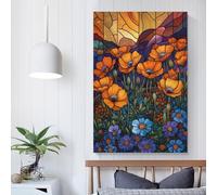 POLIUAWS Stained Glass Poppy Field Abstract Wall Art for Living Room For Teens Game Boys Room Wall Decor Living Wall 08x12inch(20x30cm)