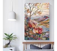 POLIUAWS Stained Glass Roses Wall Art for Hallway And Stairs Cute Room Decor Ready to Hang Large Pictures 24x36inch(60x90cm)