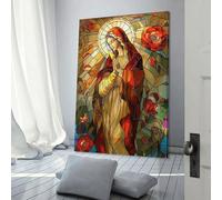 POLIUAWS Stained Glass Virgin Mary with Roses Poster Room Decor Aesthetic Poster Artistic Poster for Bedroom Living Room Walls Party Decor Supplies 08x12inch(20x30cm)