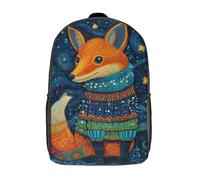 POLIUAWS Starry Fox in Knit School Backpack for Girls Backpack Water Repellent Casual Daypack Lightweight Rucksack Boy Girl School Backpack for Middle School Students 17inch