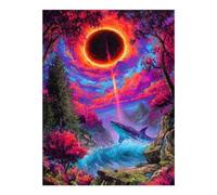 POLIUAWS Surreal Shark Landscape with Eclipse Diamond Painting 5D DIY Full Drill Crystal Art Crafts Diamond Art Kits Adults for Home Wall Decor Gifts 12"x16"