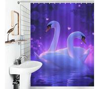 POLIUAWS Swans in Love with Hooks Waterproof Fabric Bathroom Decor Curtains for Toile Bathroom Dorm 53.54x70.87Inch（136x180cm）