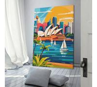 POLIUAWS Sydney Skyline Illustration Custom Canvas Wall Art, Custom Canvas Prints Personalized Canvas Picture for Family Pet Wedding Friends Holiday Birthday 24x36inch(60x90cm)
