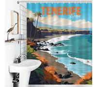 POLIUAWS Tenerife Spain Anti-Mould Proof Resistant with Hooks Waterproof Fabric Modern Fabric Bathroom Decor Set for Travel Trailer 56.30x70.87Inch（143x180cm）