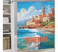POLIUAWS Tenerife Spain Coast Modern Polyester Water Repellent with Hooks Waterproof Fabric Shower Curtain Anti Mould for Home Bathroom Toile Hotel Decor 69.69x70.87Inch（177x180cm）