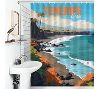 POLIUAWS Tenerife Spain Modern Polyester Water Repellent with Hooks Waterproof Fabric Shower Curtain Anti Mould for Home Bathroom Toile Hotel Decor 53.54x70.87Inch（136x180cm）