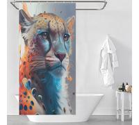 POLIUAWS The Brave Cheetah Anti-Mould Proof Resistant Thicken Durable Polyester Bathroom Curtains Modern Art for Bathroom with Hooks 35.43x70.87Inch（90x180cm）