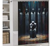 POLIUAWS The Monument to The First Lie - The One Who Lowered His Gaze with Hooks Waterproof Fabric Decor Bath Curtains for Bathroom Wet Room 64.17x70.87Inch（163x180cm）
