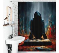 POLIUAWS The Oath Beneath The Veil - The Kneeling Figure Before The Stone Anti-Mould Proof Resistant Waterproof Polyester Fabric Decor Bath Curtains for Travel Trailer 53.54x70.87Inch（136x180cm）