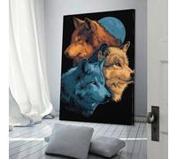 POLIUAWS Three Wolves Under Moonlight Canvas Art for Toilet Bathroom Decor 12x18inch(30x45cm) Art Work for Home Walls