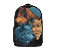 POLIUAWS Three Wolves Under Moonlight School Bag 3D Printed Children's School Backpack Casual Fashion Travel Backpacks for Kids School Students 17inch